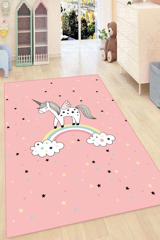  Pembe Unicorn Desenli Çocuk Odası Halısı ( 10 mm Kalınlık )