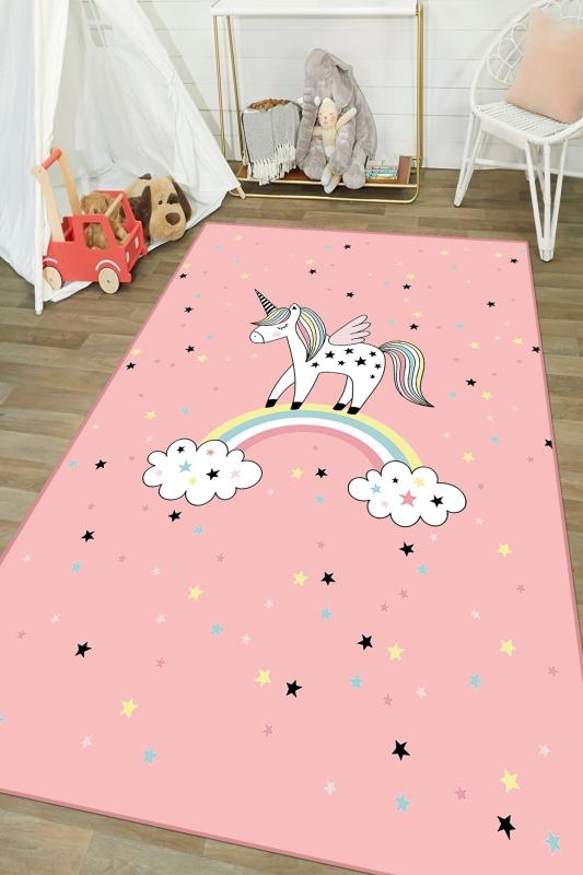  Pembe Unicorn Desenli Çocuk Odası Halısı ( 10 mm Kalınlık )