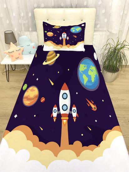 Gezegenler ve Roket Desenli Yatak Örtüsü ve Yastık