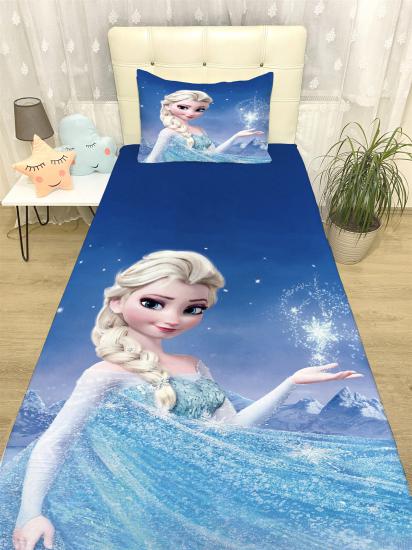 Mavi Elsa Desenli Yatak Örtüsü ve Yastık