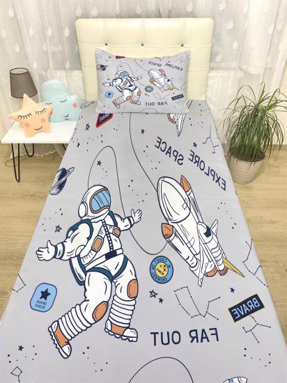 Gri Astronot ve Mekik Desenli Yatak Örtüsü ve Yastık