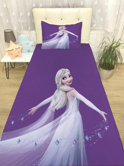 Mor Elsa Desenli Yatak Örtüsü ve Yastık