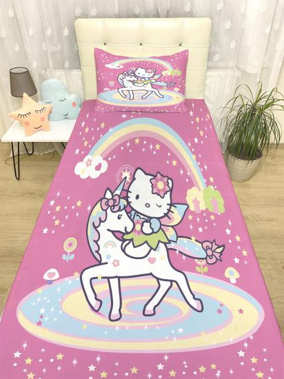 Unicorn ve Kedi Desenli Yatak Örtüsü ve Yastık